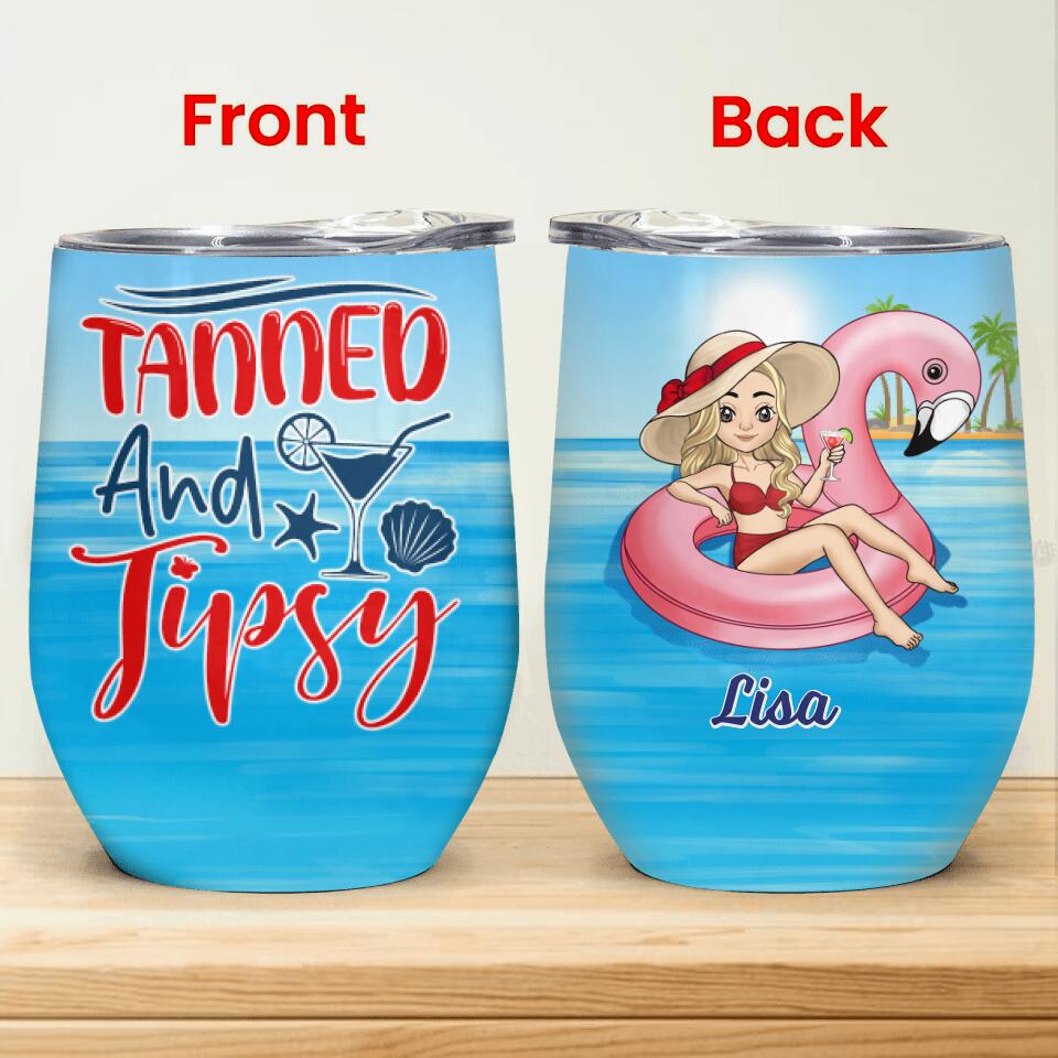 Tanned And Tipsy - Personalized Wine Tumbler