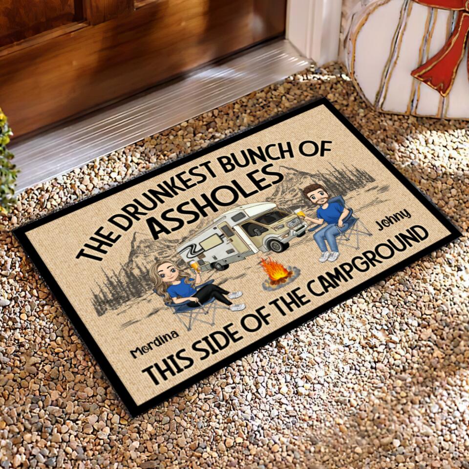 The Drunkest Bunch Of Assholes This Side Of The Campground, Gift For Camping Lover - Personalized Doormat