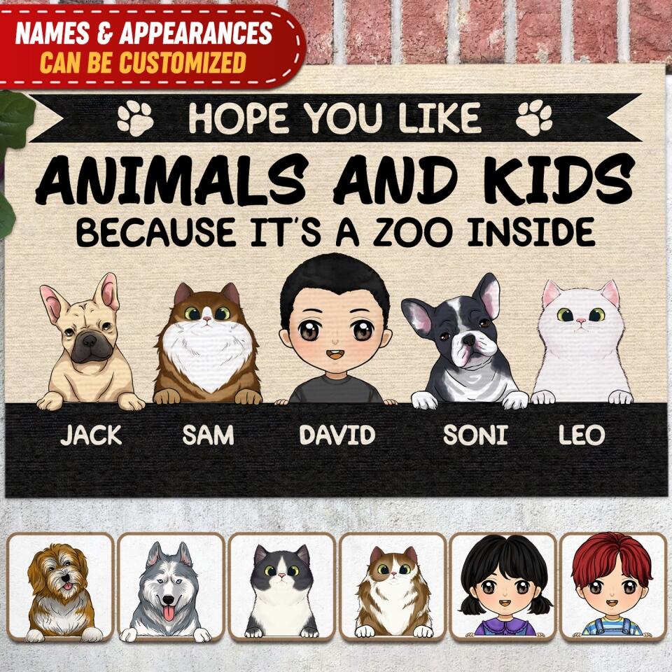 Hope You Like Animals And Kids Because It's A Zoo Inside - Personalized Doormat, Gift For Dog Lovers