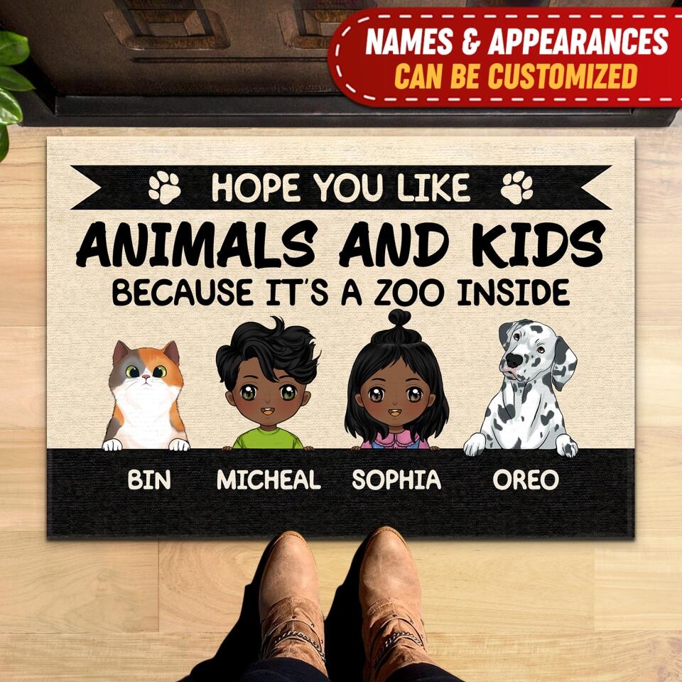 Hope You Like Animals And Kids Because It's A Zoo Inside - Personalized Doormat, Gift For Dog Lovers
