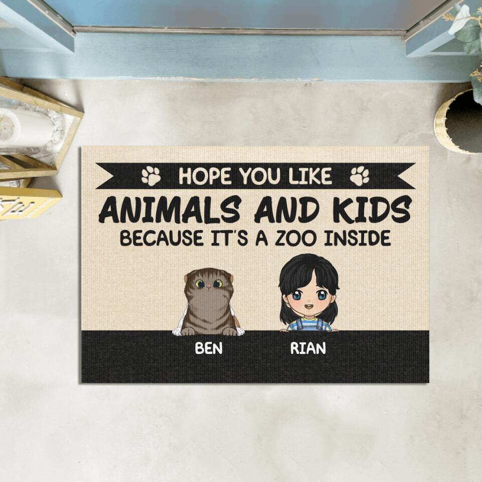 Hope You Like Animals And Kids Because It's A Zoo Inside - Personalized Doormat, Gift For Dog Lovers