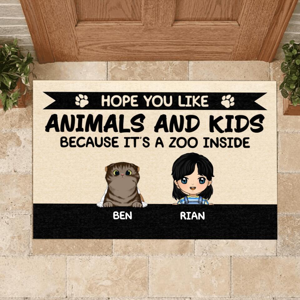 Hope You Like Animals And Kids Because It's A Zoo Inside - Personalized Doormat, Gift For Dog Lovers