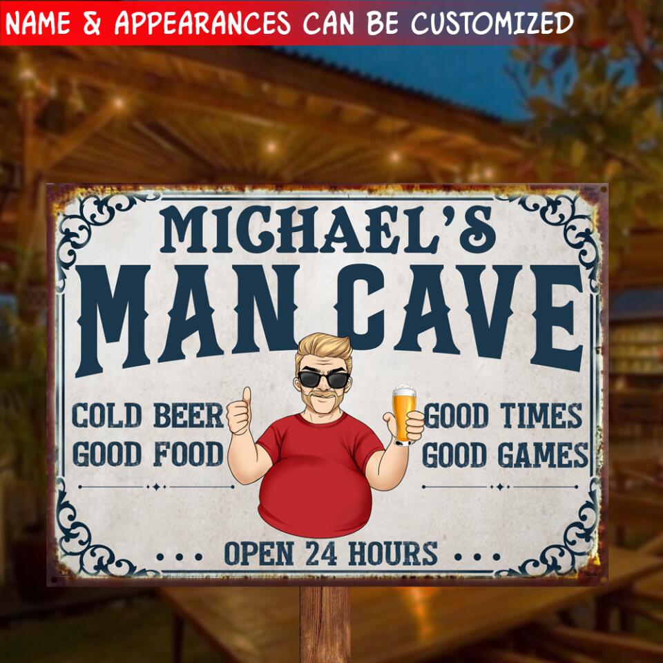 Man Cave Cold Beer Good Time - Personalized Metal Sign, Gift For Him