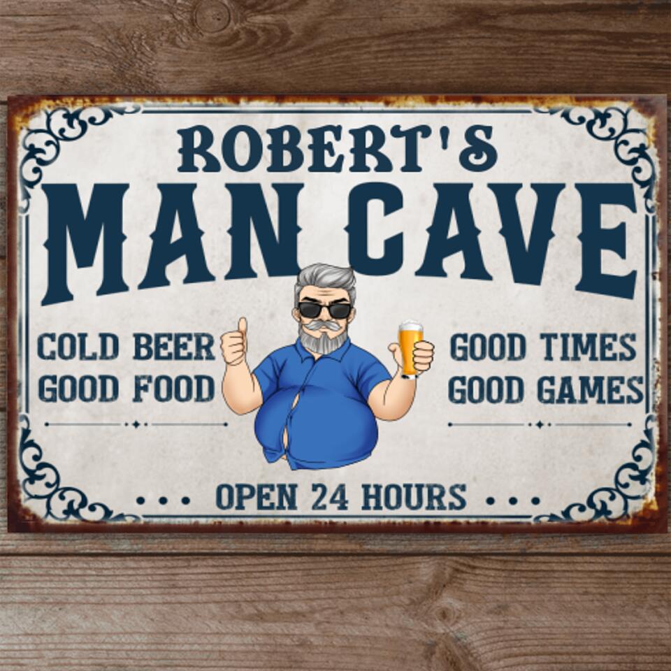 Man Cave Cold Beer Good Time - Personalized Metal Sign, Gift For Him