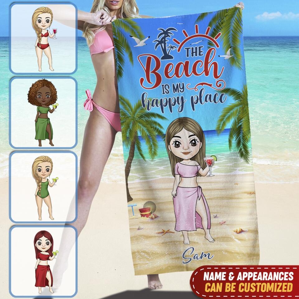 The Beach Is My Happy Place -Personalized Beach Towel, Gift For Beach Lovers