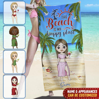 The Beach Is My Happy Place -Personalized Beach Towel, Gift For Beach Lovers