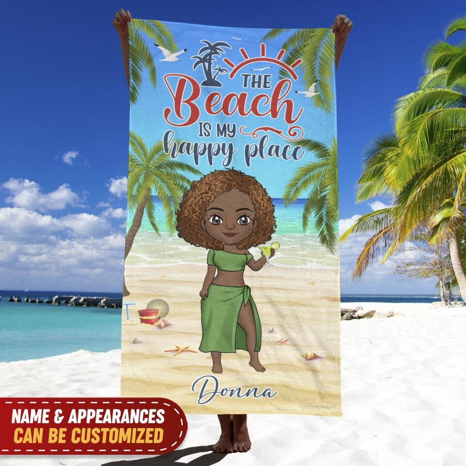 The Beach Is My Happy Place -Personalized Beach Towel, Gift For Beach Lovers