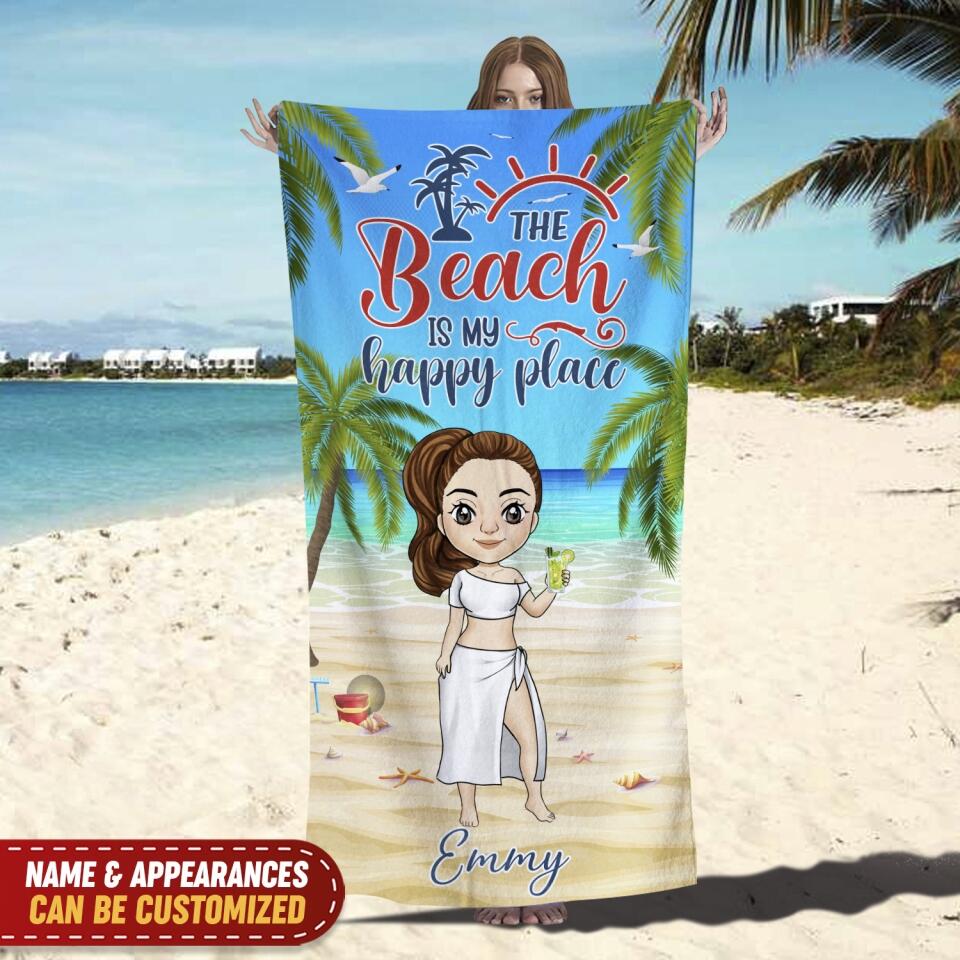 The Beach Is My Happy Place -Personalized Beach Towel, Gift For Beach Lovers