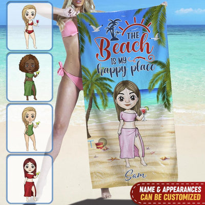 The Beach Is My Happy Place -Personalized Beach Towel, Gift For Beach Lovers