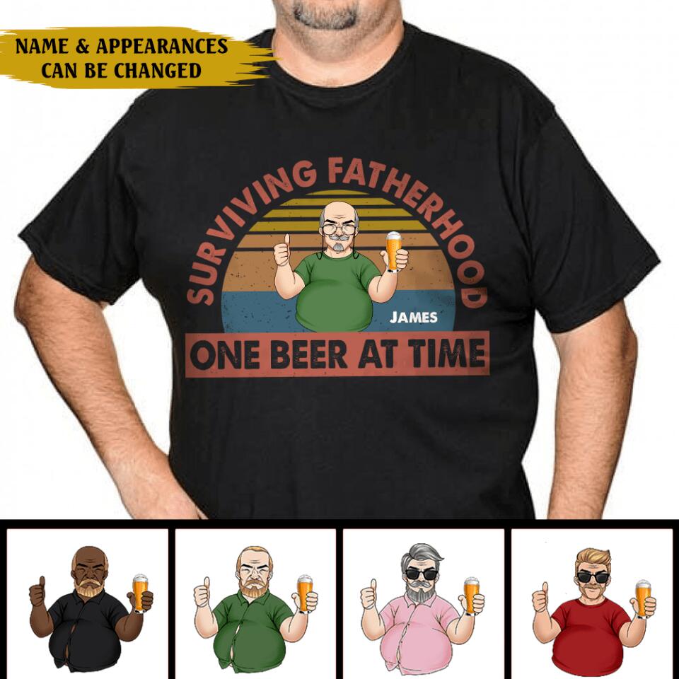 Surviving Fatherhood One Beer At Time - Personalized T-Shirt, Gift For Dad