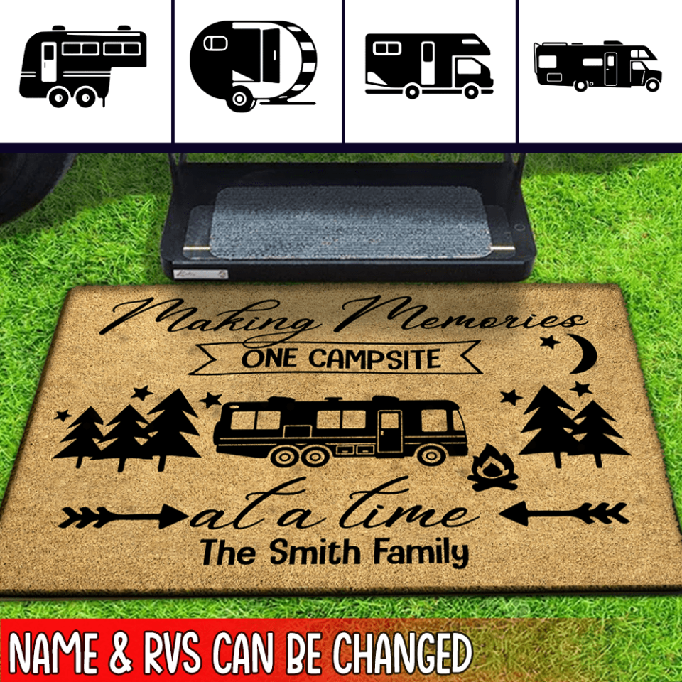 Making Memories One Campsite at a Time - Personalized Doormat, Gift For Camper, Coir Welcome Doormat