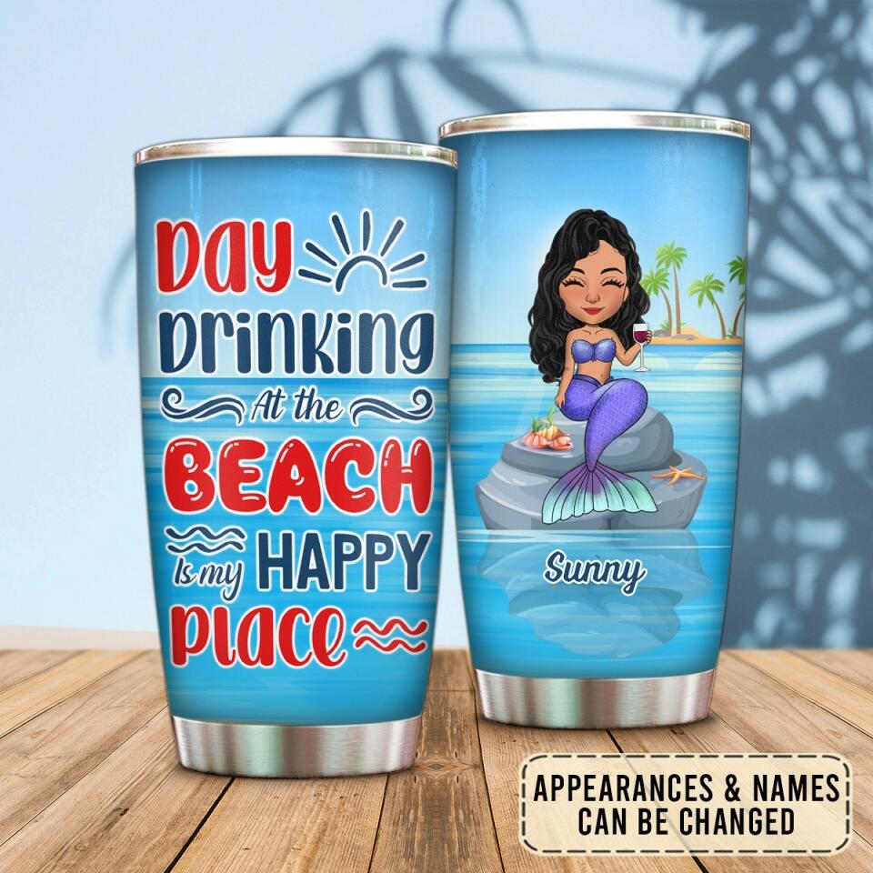 Day Drinking At The Beach Is My Happy Place - Personalized Tumbler