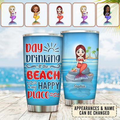 Day Drinking At The Beach Is My Happy Place - Personalized Tumbler