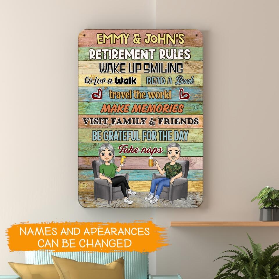 Retirement Rules - Personalized Metal Sign - Retirement, Funny Gift For Couple