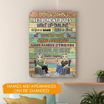 Retirement Rules - Personalized Metal Sign - Retirement, Funny Gift For Couple