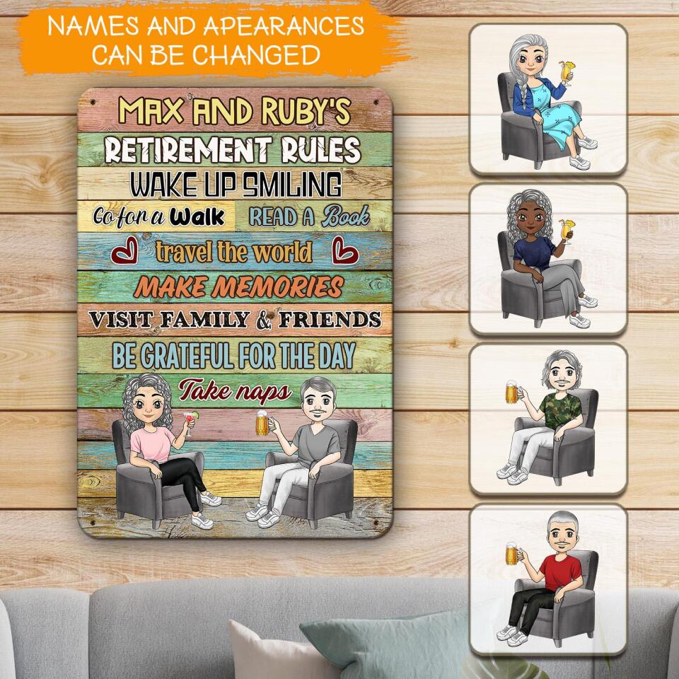 Retirement Rules - Personalized Metal Sign - Retirement, Funny Gift For Couple