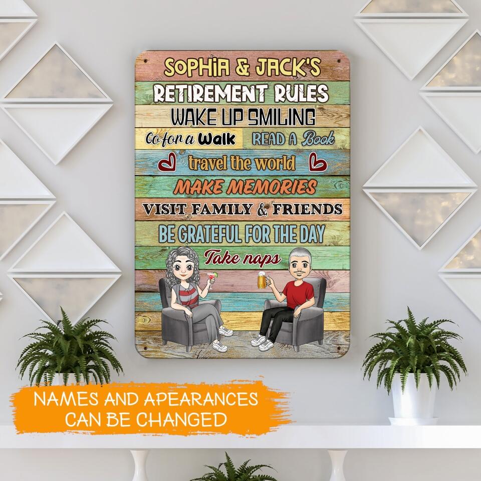 Retirement Rules - Personalized Metal Sign - Retirement, Funny Gift For Couple