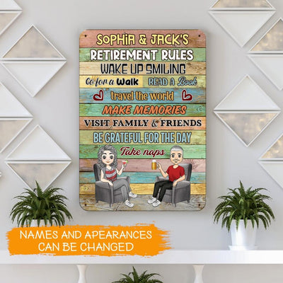 Retirement Rules - Personalized Metal Sign - Retirement, Funny Gift For Couple