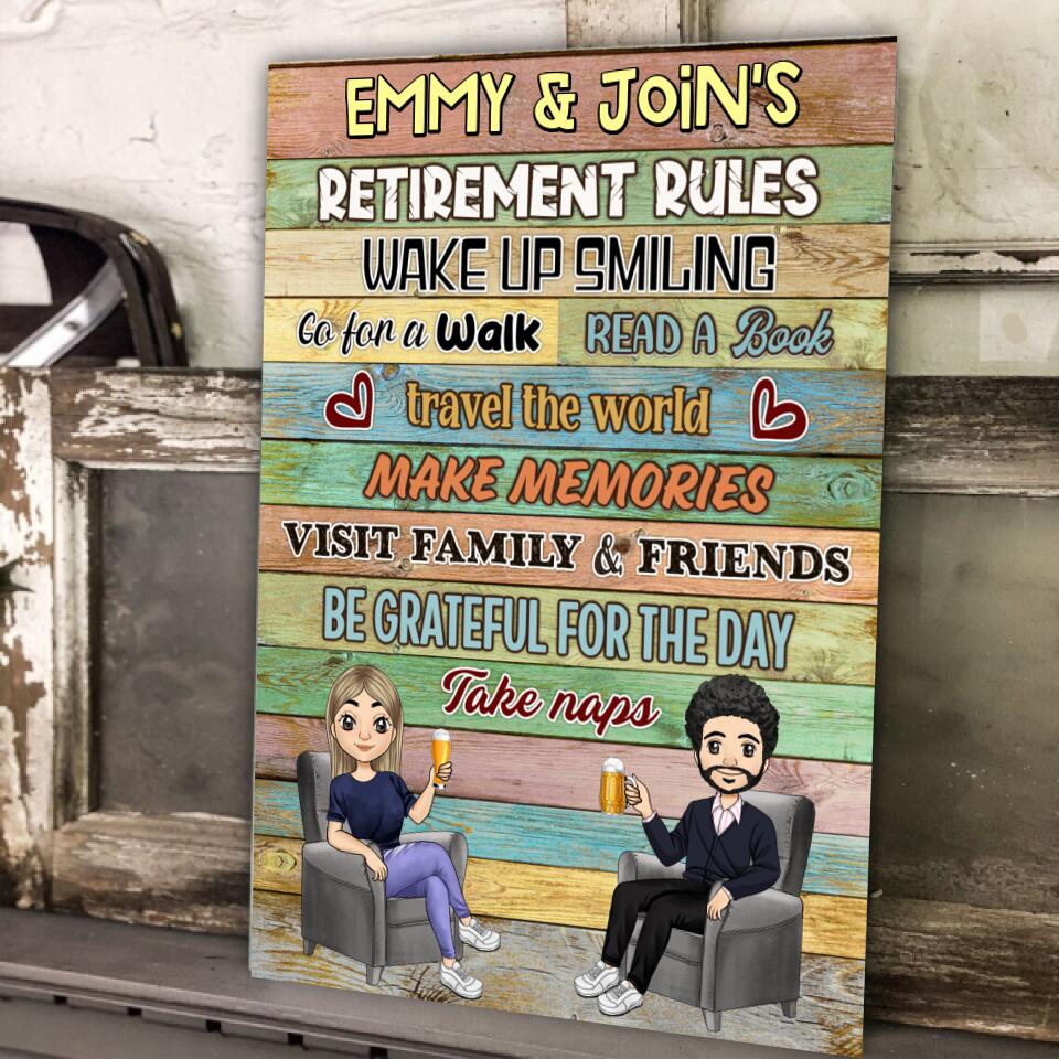 Retirement Rules - Personalized Metal Sign - Retirement, Funny Gift For Couple
