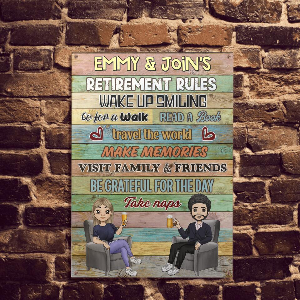 Retirement Rules - Personalized Metal Sign - Retirement, Funny Gift For Couple
