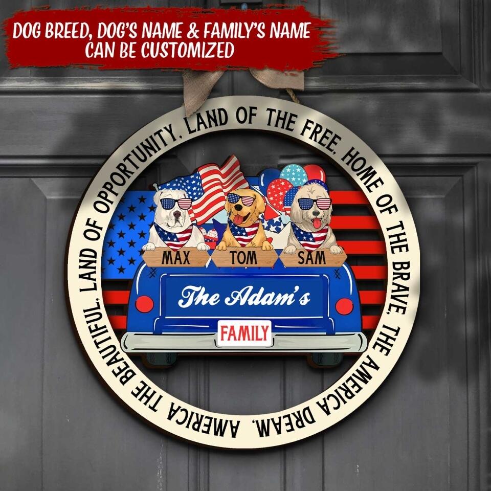 America The Beautiful, Land Of Opportunity, Land Of The Free, Home Of The Brave, The America Dream - Personalized Door Sign