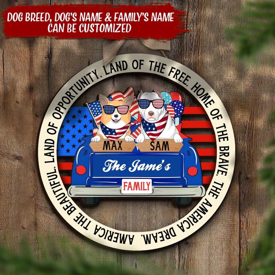 America The Beautiful, Land Of Opportunity, Land Of The Free, Home Of The Brave, The America Dream - Personalized Door Sign
