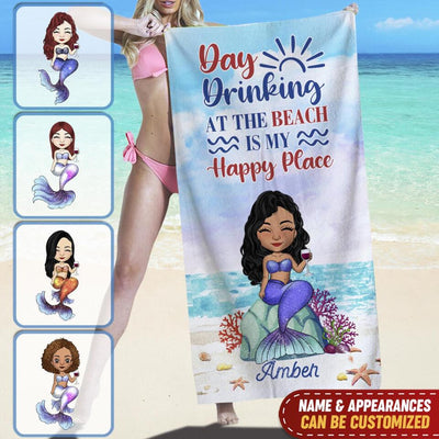 Day Drinking At The Beach Is My Happy Place - Personalized Beach Tower