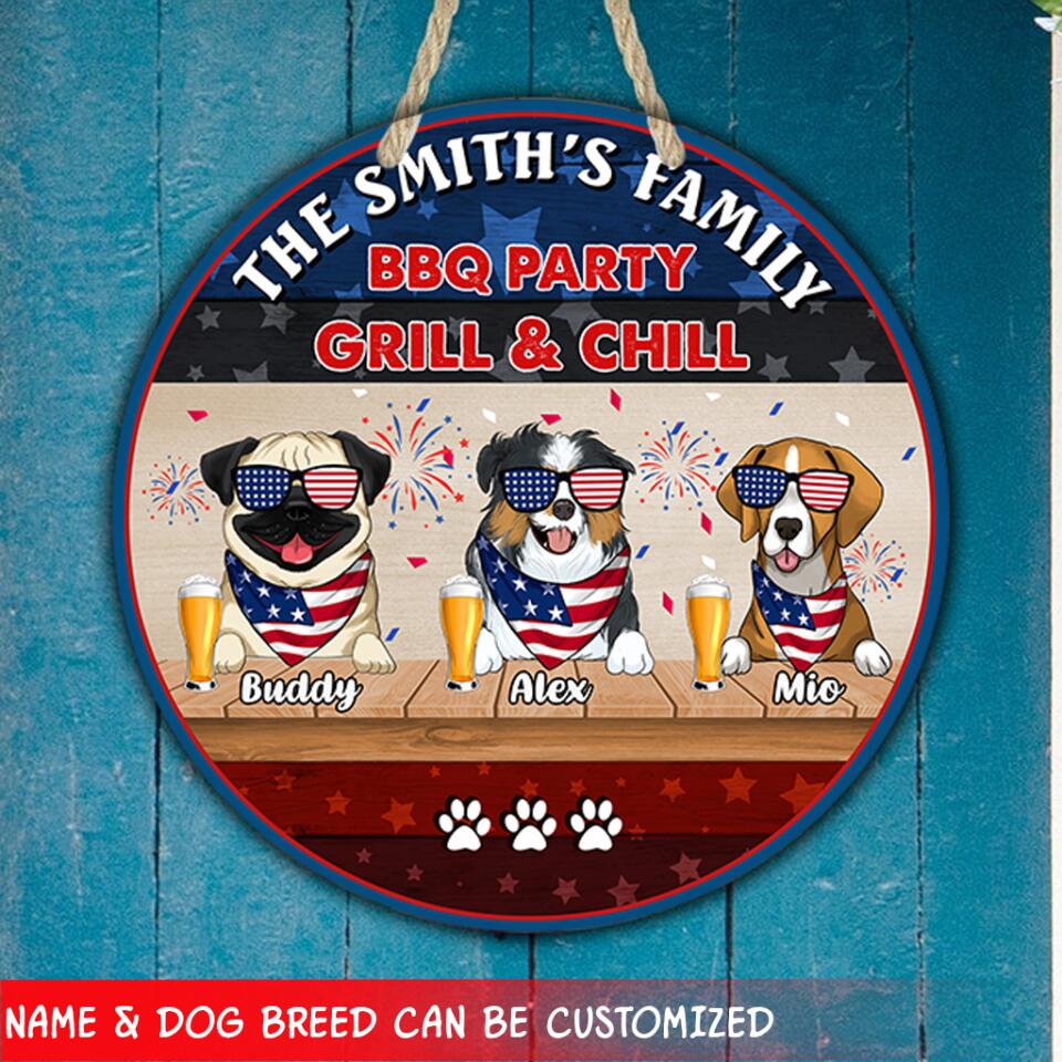 Welcome To The Family 4th Of July BBG Party Grill & Chill - Personalized Door Sign, Gift For Dog Lover