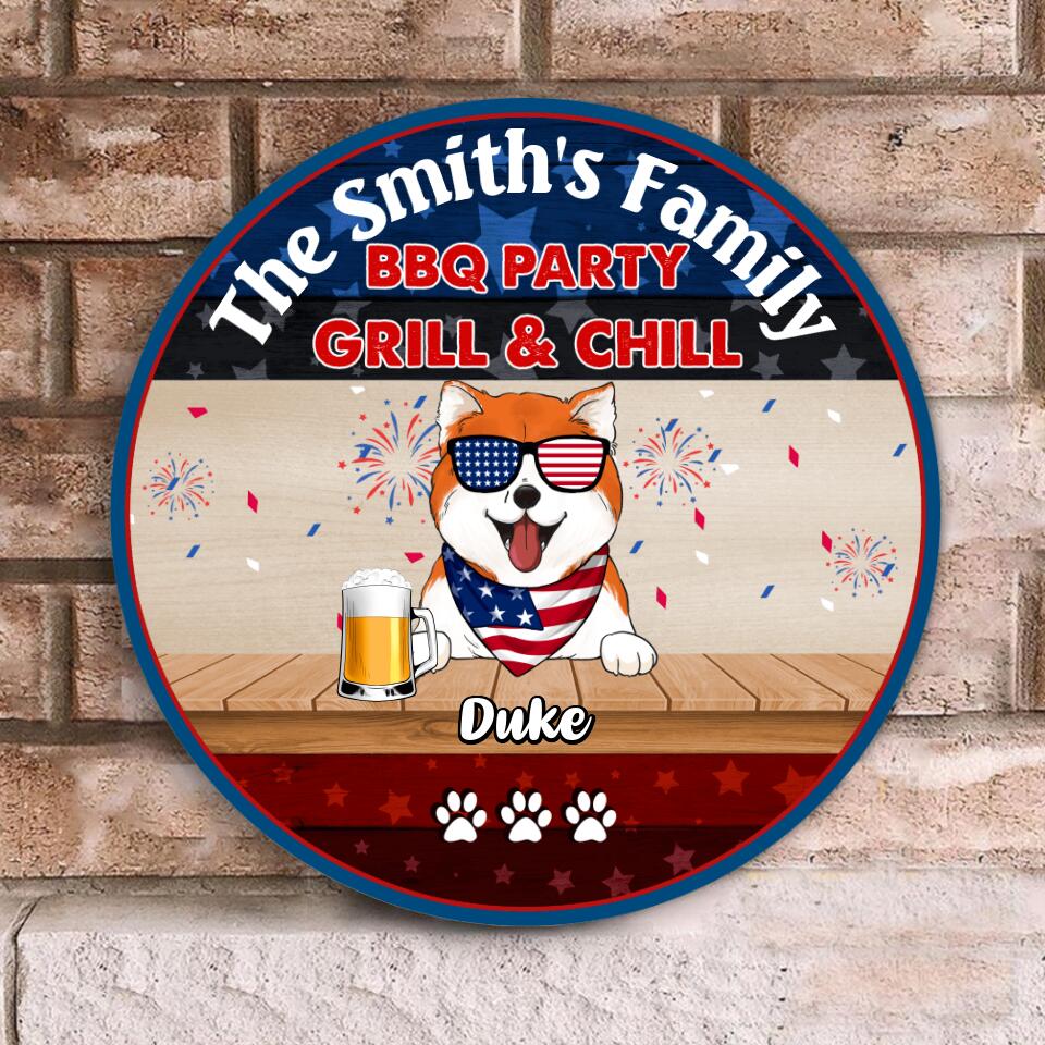 Welcome To The Family 4th Of July BBG Party Grill & Chill - Personalized Door Sign, Gift For Dog Lover