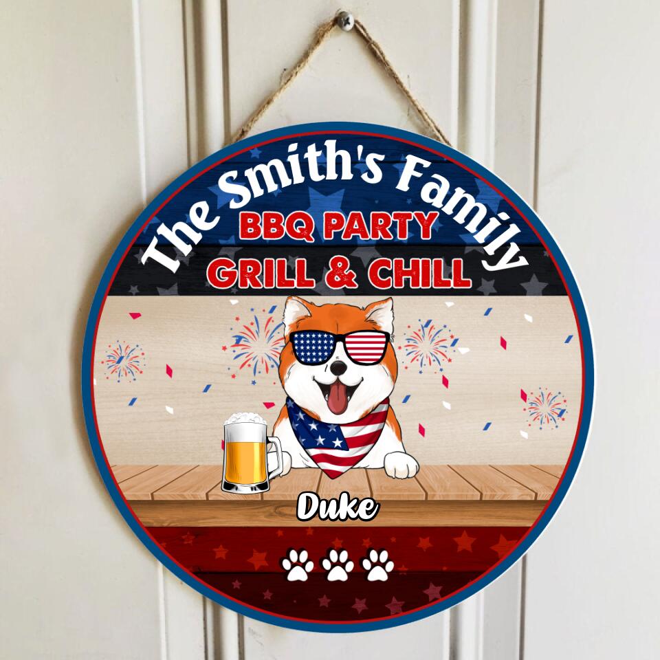 Welcome To The Family 4th Of July BBG Party Grill & Chill - Personalized Door Sign, Gift For Dog Lover