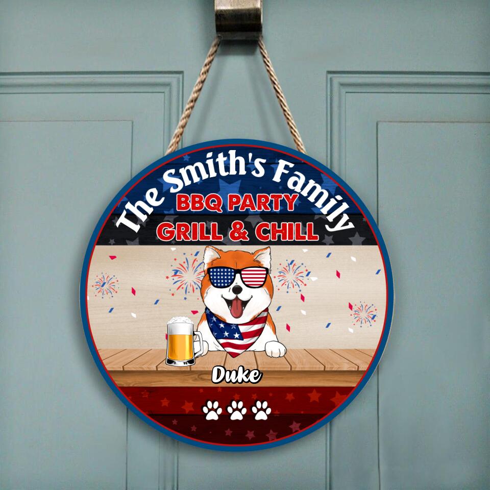 Welcome To The Family 4th Of July BBG Party Grill & Chill - Personalized Door Sign, Gift For Dog Lover