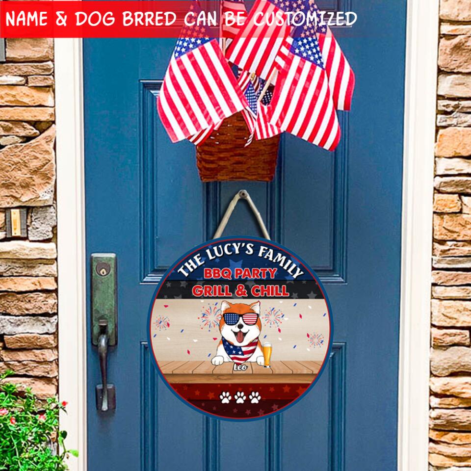 Welcome To The Family 4th Of July BBG Party Grill & Chill - Personalized Door Sign, Gift For Dog Lover