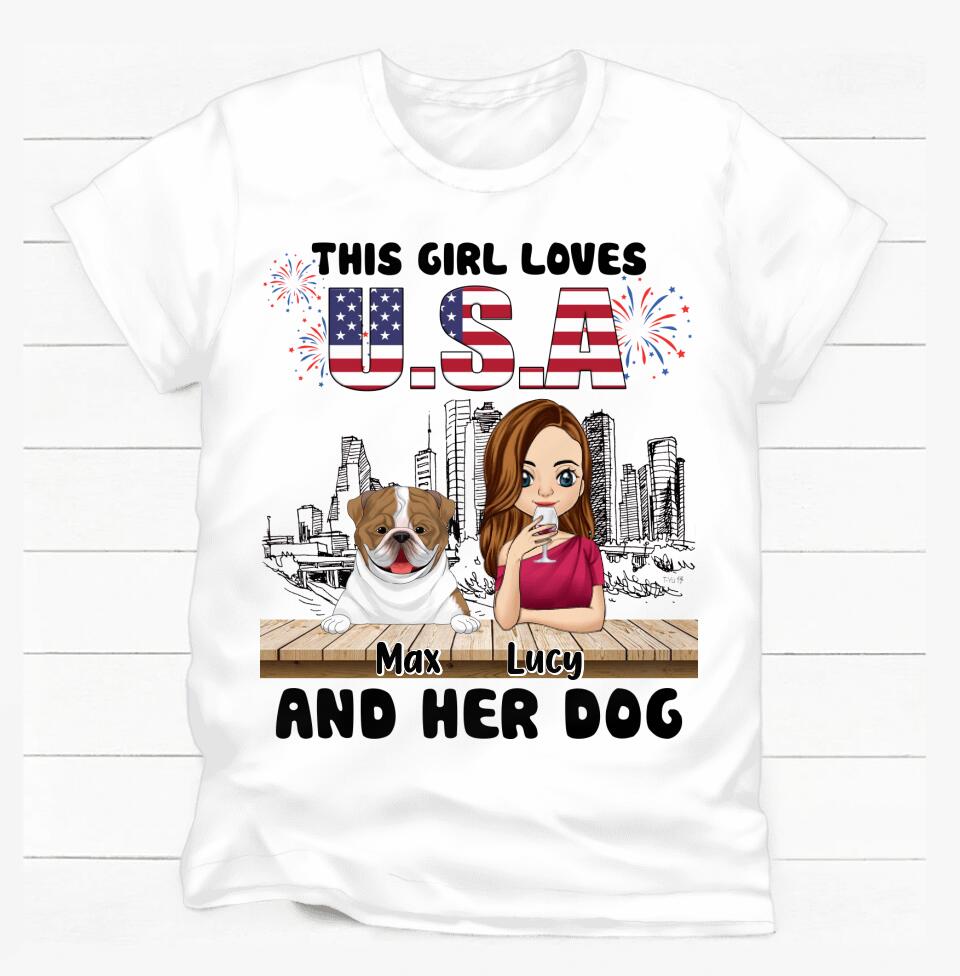 This Girl Love U.S.A And Her Love Dog - Personalized T-Shirt, Gift For Dog Lover
