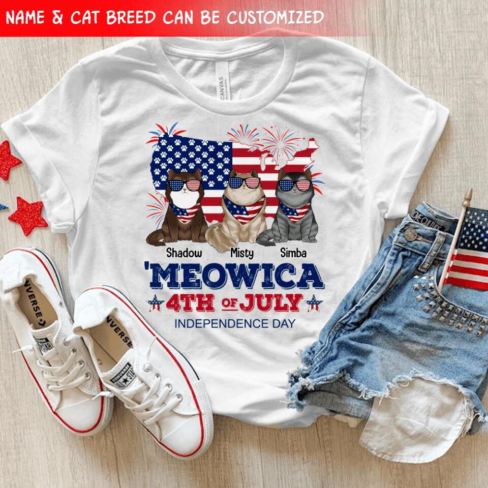 Meowica 4th Of July Independence Day - Personalized T-Shirt, Gift For Cat Lover