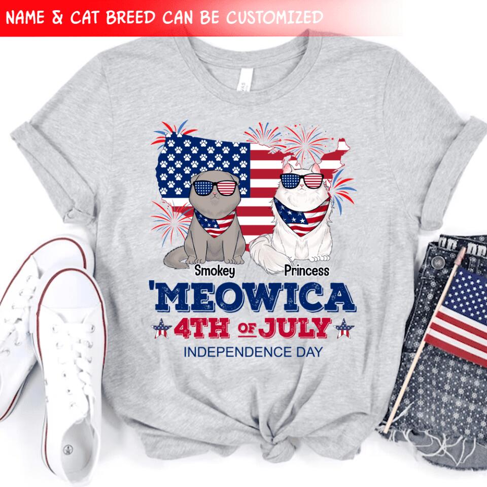 Meowica 4th Of July Independence Day - Personalized T-Shirt, Gift For Cat Lover