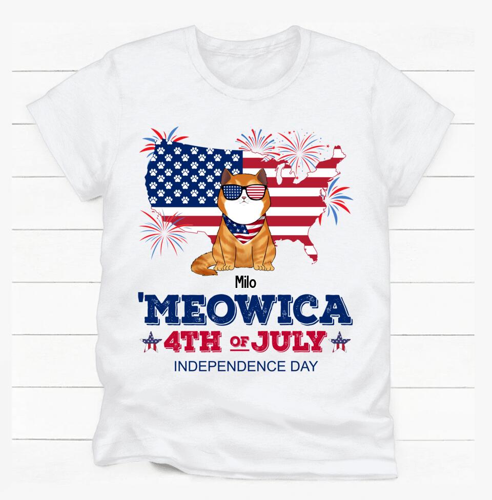 Meowica 4th Of July Independence Day - Personalized T-Shirt, Gift For Cat Lover