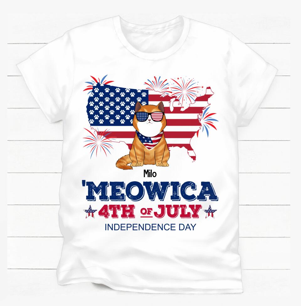 Meowica 4th Of July Independence Day - Personalized T-Shirt, Gift For Cat Lover