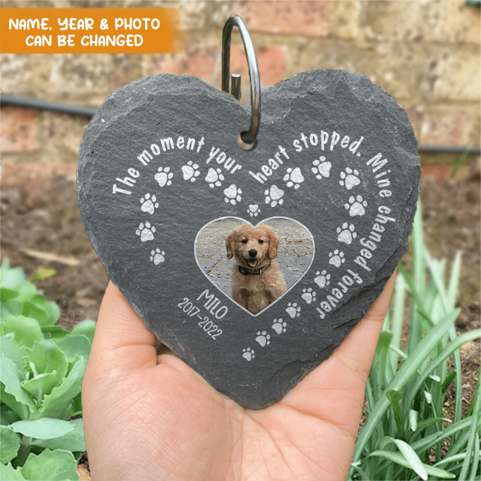 Custom Dog Photo, The Moment Your Heart Stopped - Personalized Garden Slate, Pet Memorial, Pet Loss Gift, Bereavement Gift