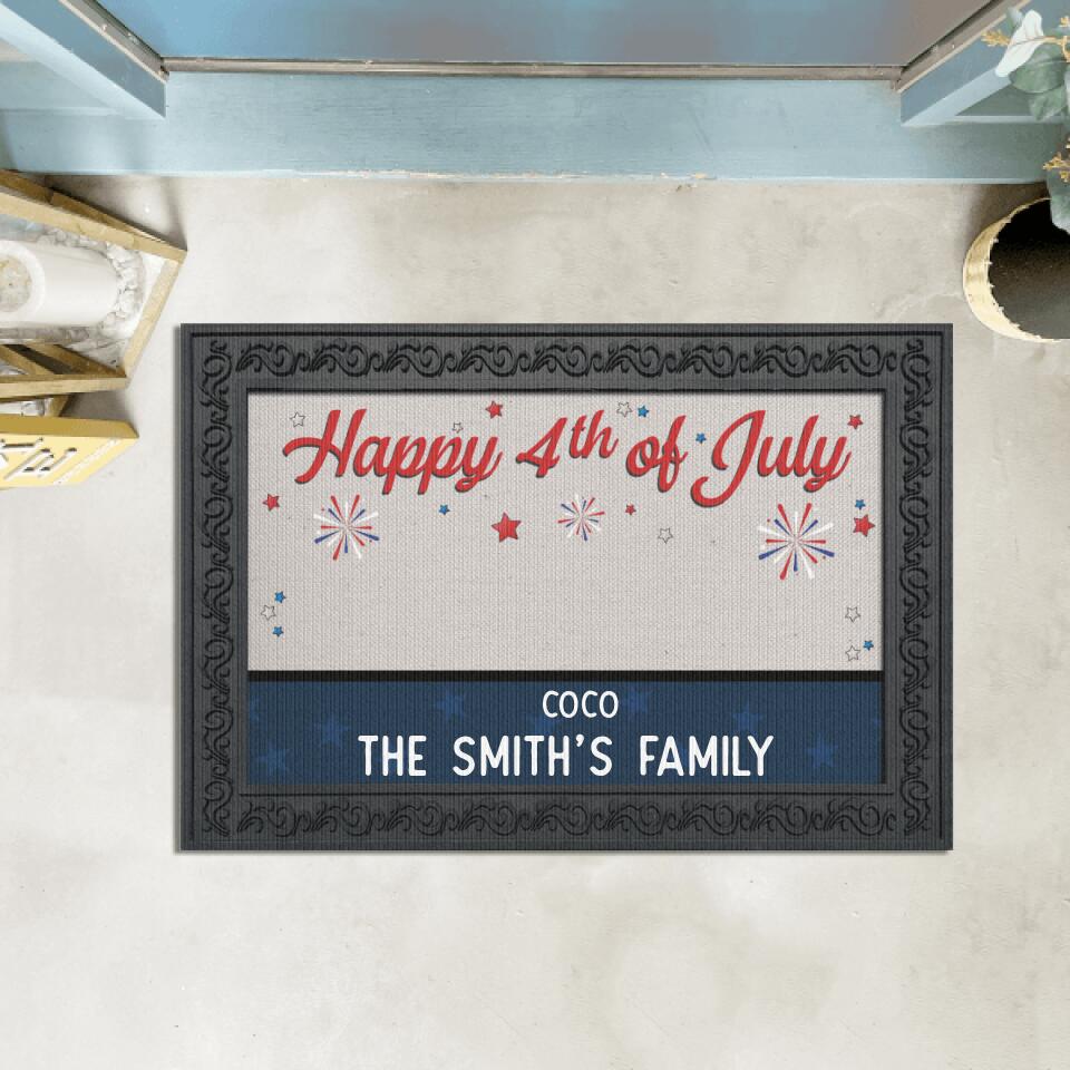 Happy 4th of July - Personalized Doormat, Gift For Dog Lover