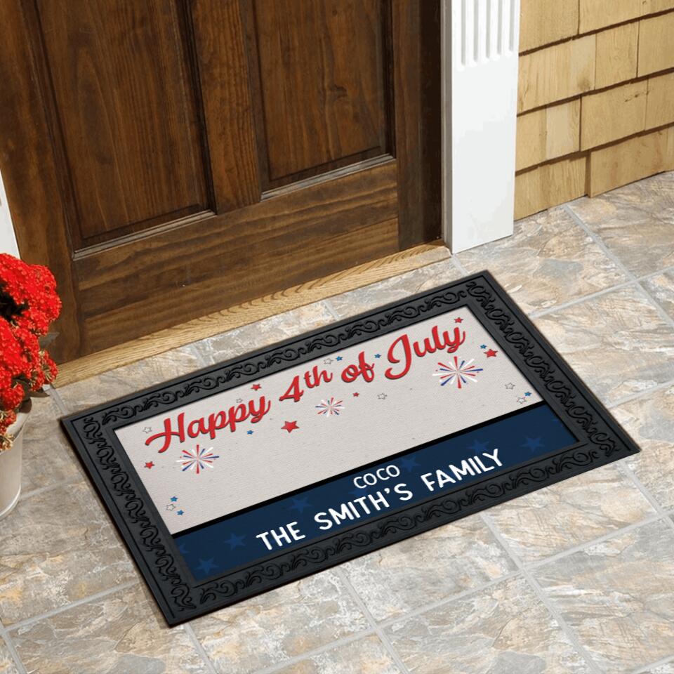 Happy 4th of July - Personalized Doormat, Gift For Dog Lover