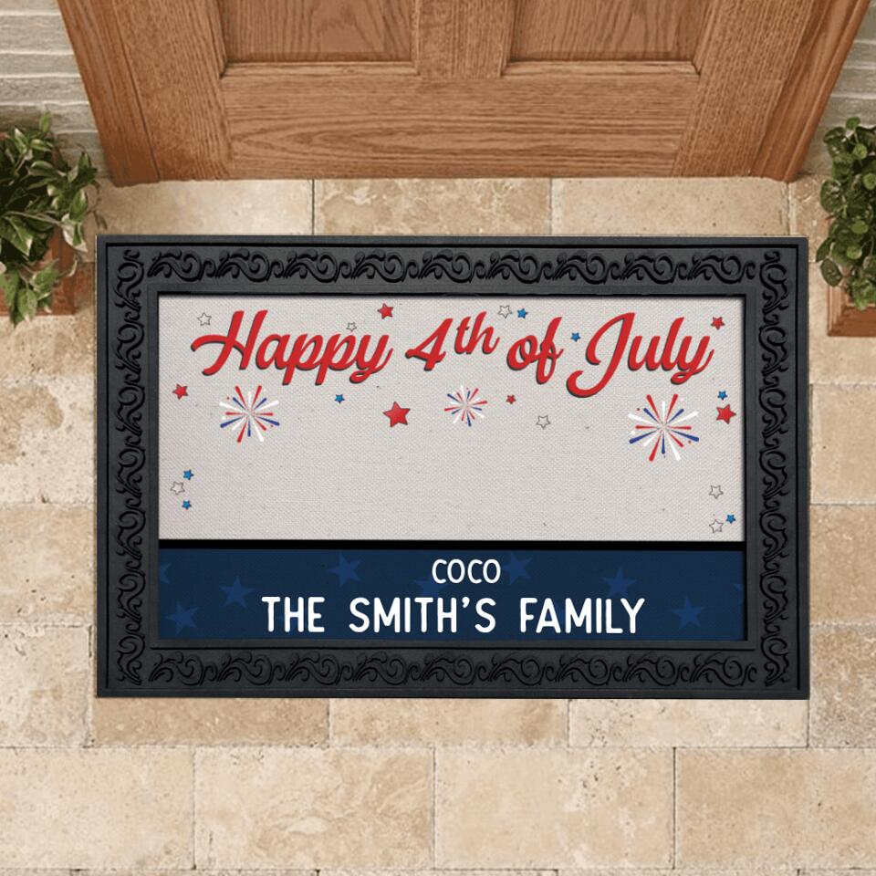 Happy 4th of July - Personalized Doormat, Gift For Dog Lover