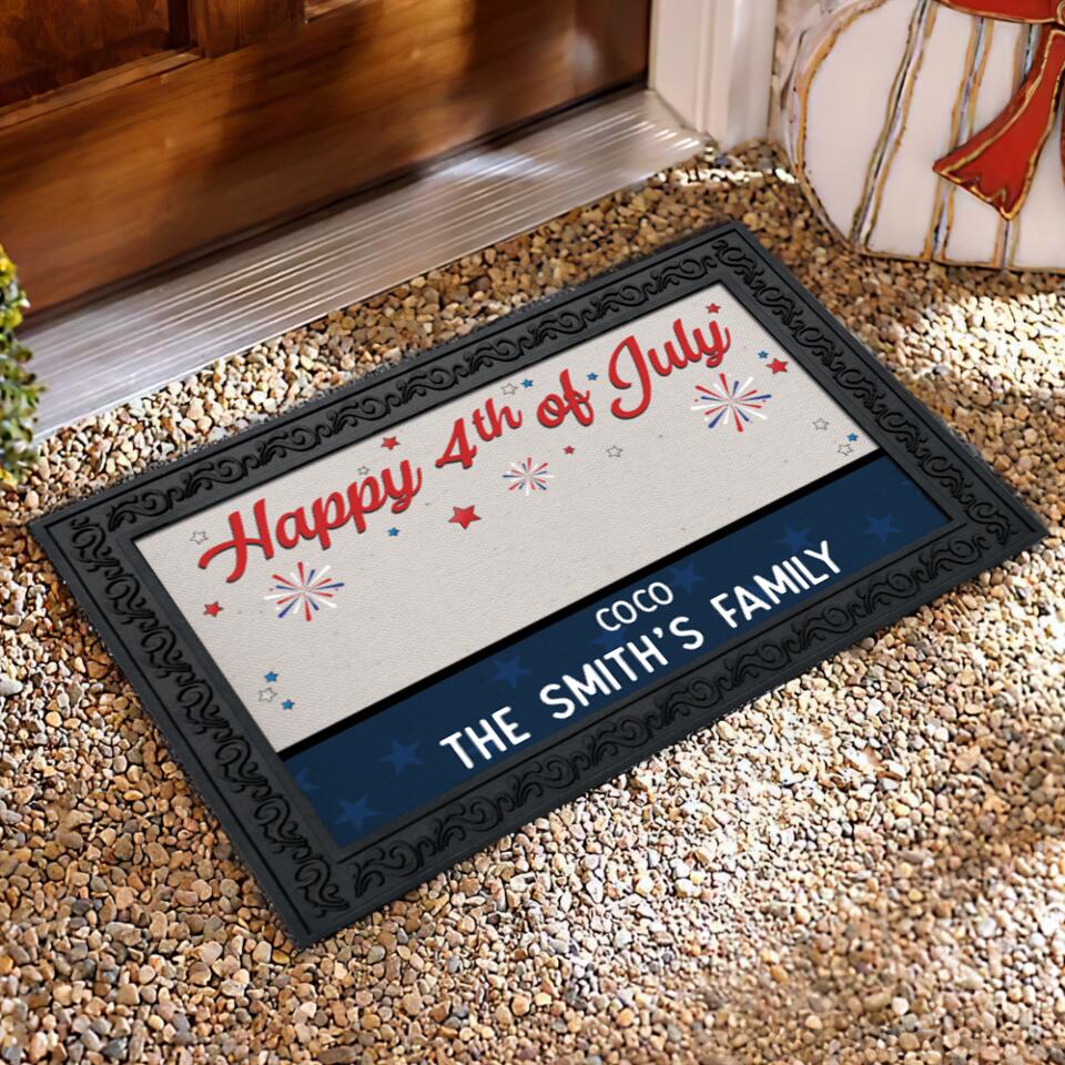 Happy 4th of July - Personalized Doormat, Gift For Dog Lover