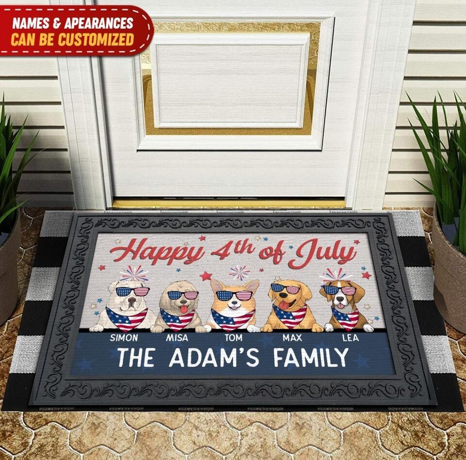 Happy 4th of July - Personalized Doormat, Gift For Dog Lover