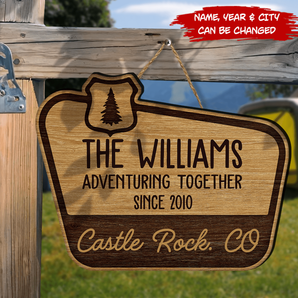 Adventuring Together - Personalized Door Sign, Gift For Camping