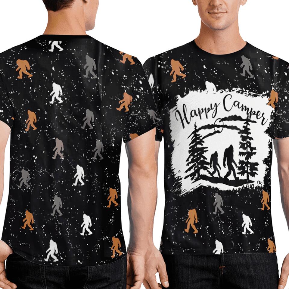 Happy Camper Bigfoot All Over Print T-shirt, Gift For Camper, Camping T-shirt