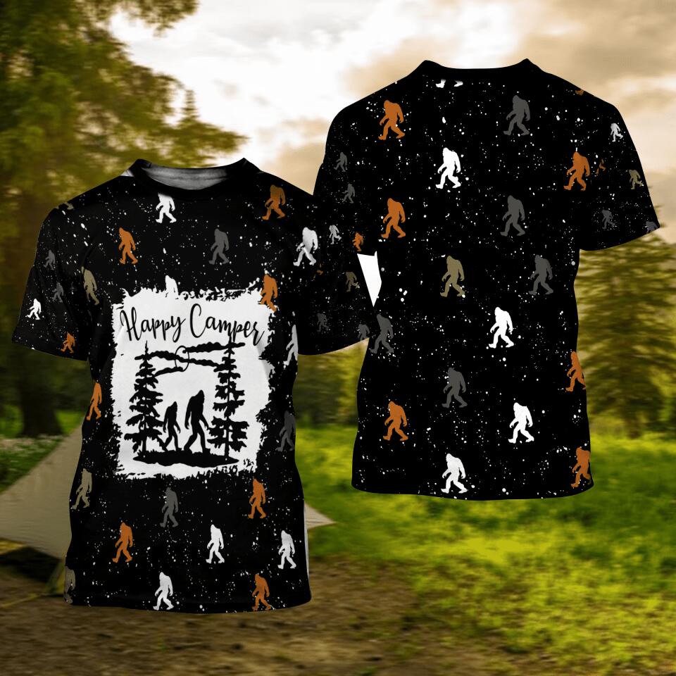 Happy Camper Bigfoot All Over Print T-shirt, Gift For Camper, Camping T-shirt
