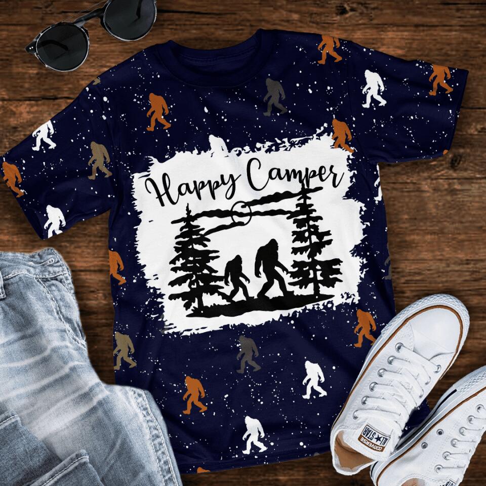 Happy Camper Bigfoot All Over Print T-shirt, Gift For Camper, Camping T-shirt