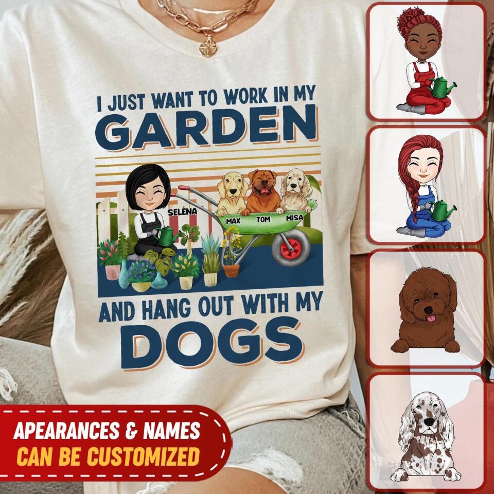 I Just Want To Work In My Garden And Hang Out With My Dog - Personalized T-shirt, Gift For Dog Lover
