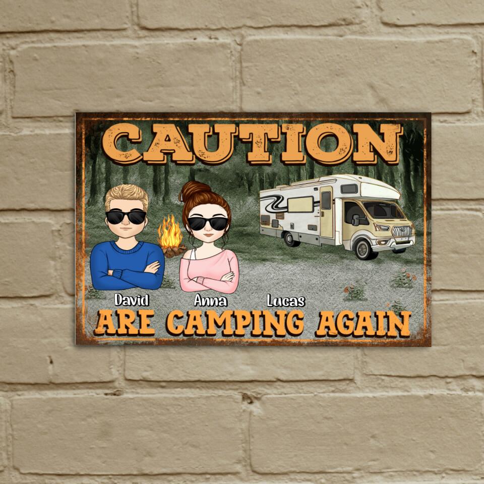 Caution Family Are Camping Again - Personalized Metal Sign, Gift For Camping Lover