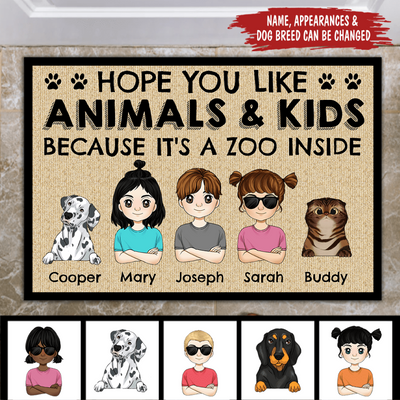 Hope You Like Animals & Kids Because it's a zoo inside - Personalized Doormat